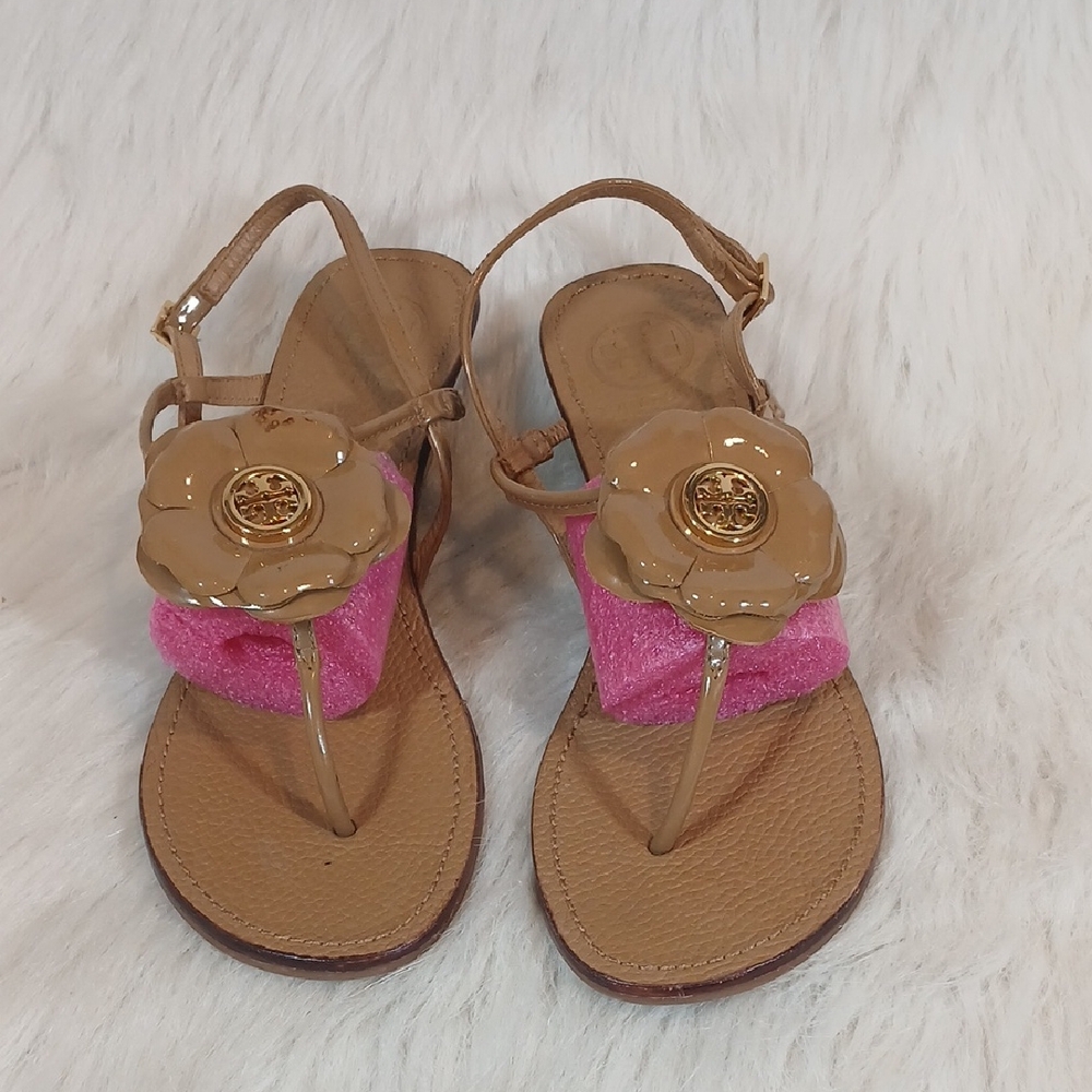 Tory Burch Chic Tan Flower Women's Sandals Sz 6